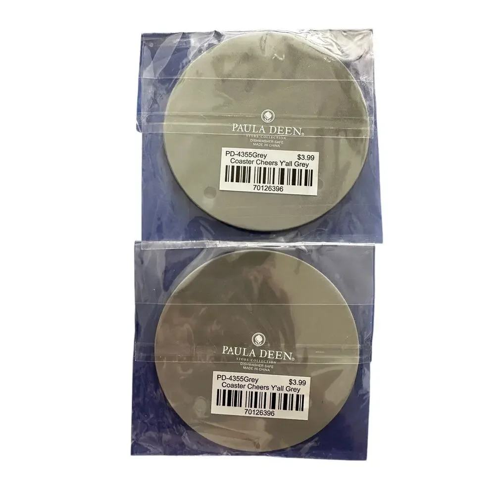 New in Package Cheers Y'all Paula Deen Gray Rubber Coasters 3.75